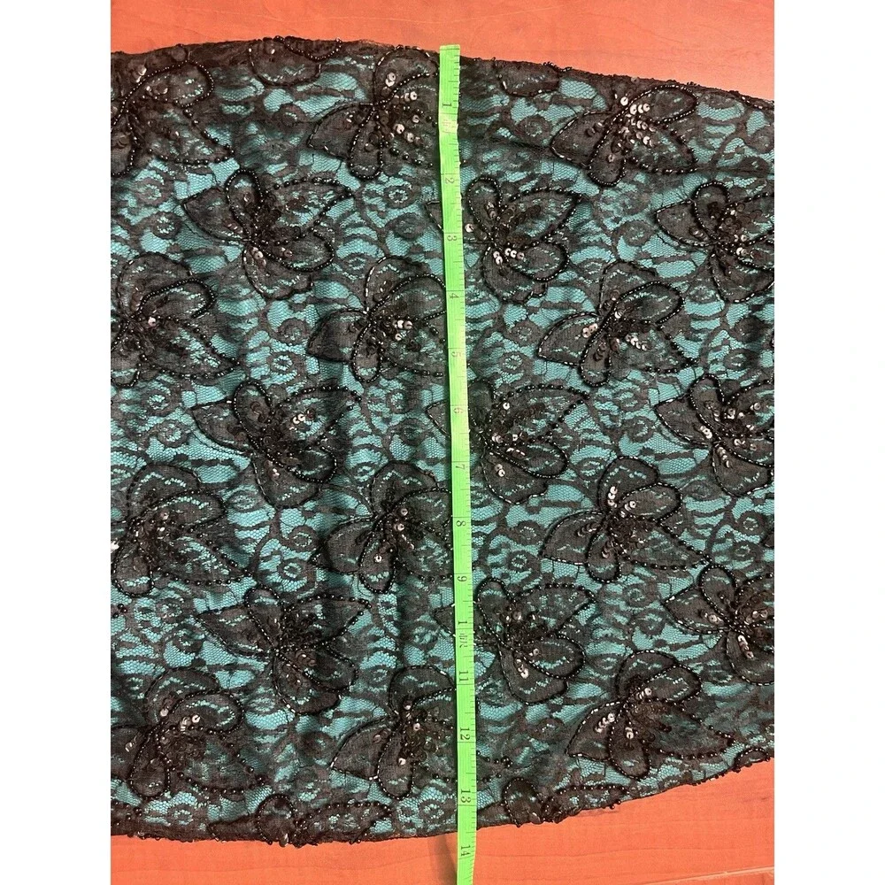 Vintage Brilliante by J.A. Black Silk Beaded with Emerald Green Evening Gown. - Picture 9 of 11